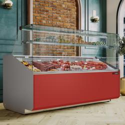 Banco gastronomia professionale - 1881x979mm - 387 L - Vetro dritto - Pannello frontale Rosso RAL3003