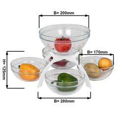 Etagere / buffetstandaard - RVS, wit gepoedercoat - Wit - Hoogte: 340mm - incl. 5 glazen schalen 4x170x170mm, 1x200x200mm - met 5 plateaus