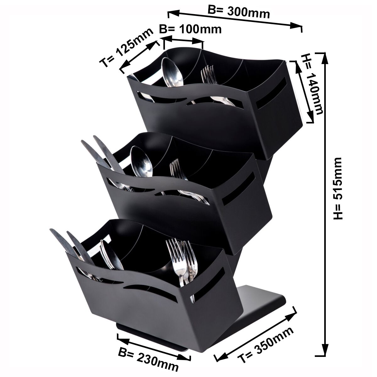 Bac à couverts - acier inoxydable peint/poudré - Noir - avec 3x 3 étagères - avec 9 compartiments