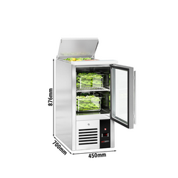 Saladette PREMIUM - 450mm - 1 glazen deur - met ingang voor 1x GN 1/1 & Roestvrijstalen deksel