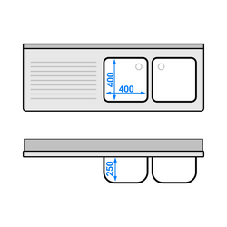 Spültisch PREMIUM - 1600x600mm - mit Grundboden & 2 Becken rechts