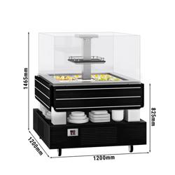 Refrigerated Salad Bar DUBLIN - 1700mm - with Refrigerated Well + Angled Glass Sneeze Guard - on Castors - for 4x GN 1/1 - Black