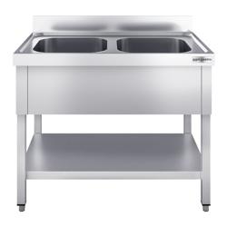Table évier inox PREMIUM - 1000x600mm - avec fond & 2 bacs au centre