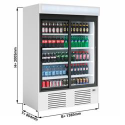 Lednice na nápoje - 1 300 l - digitální termostat - s 2 skleněné posuvné dveře & osvětleným reklamním displejem - 1385 mm