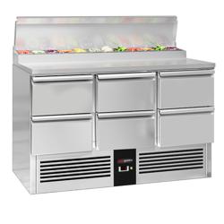 Saladette / mesa de preparação PREMIUM - 1,37 x 0,7 m - com 6 gavetas 1/2