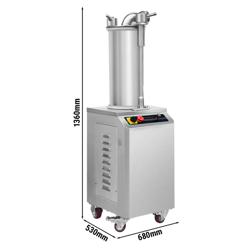 Hidraulikus kolbásztöltő ipari - álló - 35 l - 1,5 kW - lábpedállal - rozsdamentes acél - tartozékok: 3 db töltőcső