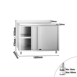 Armario de trabajo de acero Inox. - 1,0 m - con puerta corredera con zócalo