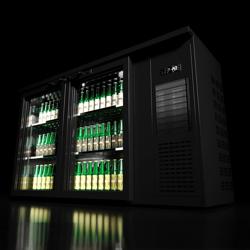 Backbar PREMIUM PLUS - 1435x512 mm - 264 liter - med 2 hängda glasdörrar, LED-belysning & självstängande dörrar - svart