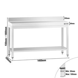 Edelstahl Arbeitstisch PREMIUM - 1400x700mm - mit Grundboden & Aufkantung