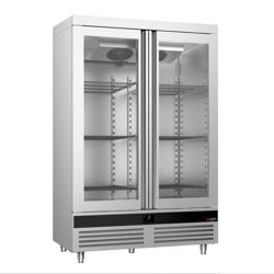 Koelkast met glasdeur RVS PREMIUM - 1400mm - 1200liter - tot +8°C - met 2 glasdeuren - geforceerde koeling, LED‑verlichting & legroosters