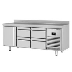 Masă frigorifică Premium PLUS – 1960 x 700 mm – cu 1 ușă – 4 sertare – cu rebord