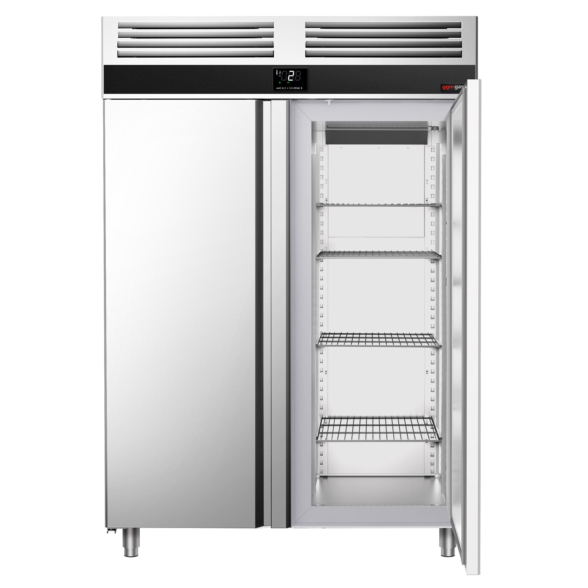 Armoire réfrigérée positive Inox AISI 304 PREMIUM - GN 2/1 - 1400 L - avec 2 portes & Glissières GN & 6 grilles