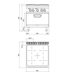 Keramische kookplaat - PAOLO 900 - 800x900x940mm - 20,68 kW - 4 kookzones - incl. elektrische heteluchtoven - 4,68 kW