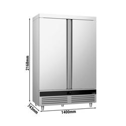 Lednice Nerezová ocel PREMIUM - 1 200 l - až +8 °C - s 2 dveře - Digitální termostat; Samozavírací dveře; Ventilované chlazení; Automatické odmrazování; LED vnitřní osvětlení