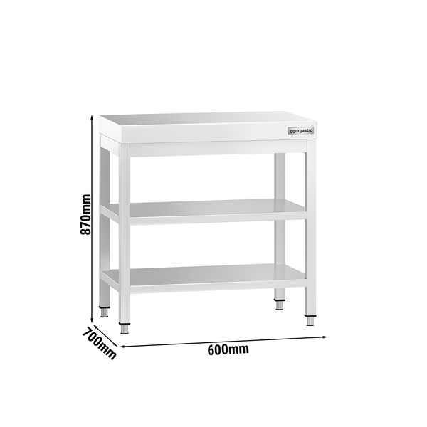 Paslanmaz Çelik Çalışma Tezgahı PREMIUM- 600x700mm  - Alt Raflı,  Ara Raflı