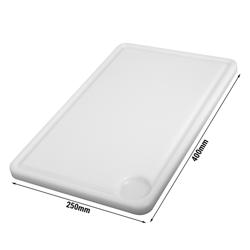 Tabla de cortar con canal recogejugos - 250x400mm - Grosor: 20mm - Conforme a HACCP - Polietileno PE500 - Blanco