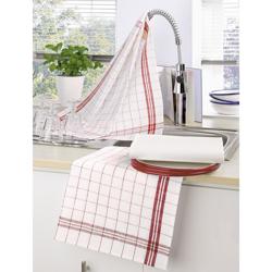 (12 unid) Pano para copos em Linho e algodão lavável a 95°C; resistente ao cloro - 65x65cm - Vermelho / Branco