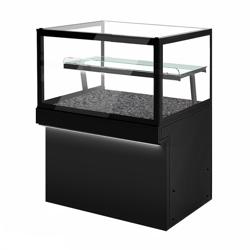 Gebaksvitrine TORONTO - 1300x800mm - zwart - dubbel glas - met 2 legborden - zwart granieten werkblad