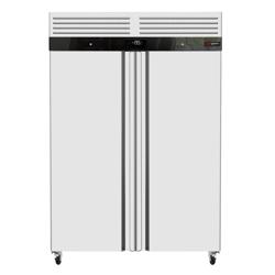Vrieskast RVS ECO - GN 2/1 - 1480mm - 916liter - tot -22°C tot -18°C - met 2 deuren - geforceerde koeling, automatische ontdooiing, slot, omkeerbare deur, wielen & roosters met rvs rails
