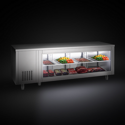 Koelwerkbank - 2330x700mm - 4 deuren aan de achterkant - met glazen voorkant