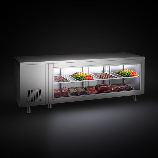 طاولة مبردة - 2330x700mm - 632 لتر - خلفي 4 باب - مع واجهة زجاجية
