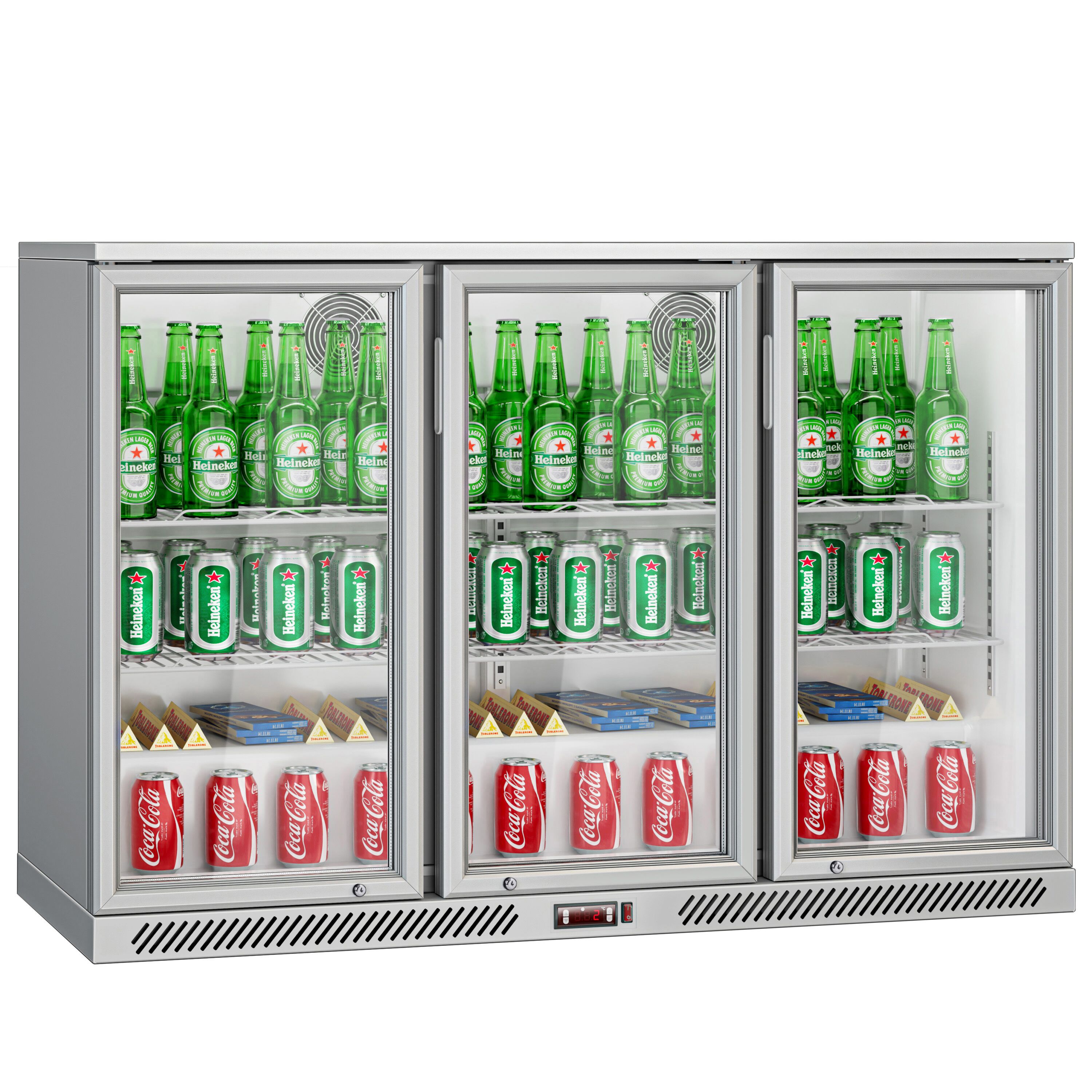 Réfrigérateur de bar – 1350 mm – 320 litres – avec 3 portes vitrées battantes – Gris
