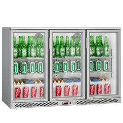 Chłodziarka barowa - 1330 mm - 320 litrów - z 3 szklanymi drzwiami na zawiasach - Szara	