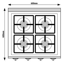 Fogão a gás - 4 queimadores - 12 kW - incluindo armário baixo