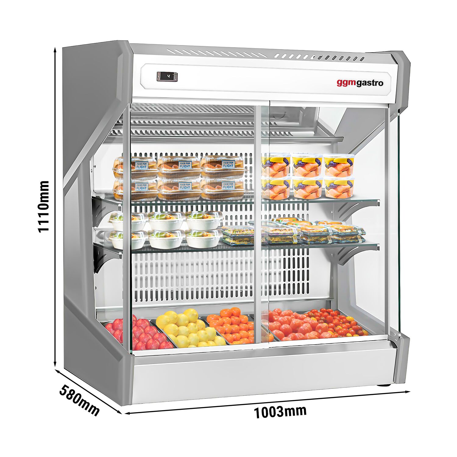 Vitrine réfrigérée de table - 220L - 1003mm - avec 2 étagères en verre - portes coulissantes vitrées arrière - pour pâtisseries - pour 5x GN 1/3