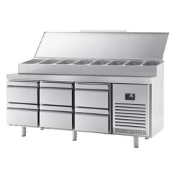 Přípravný chladicí stůl - 1960x700 mm - 1 dveře & 6 zásuvek - pro 1× GN 1/2 & 9× GN 1/3 nádoby