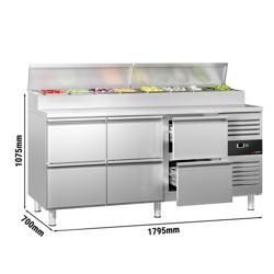 Ψυγείο πάγκος προετοιμασίας PREMIUM - 1.795x700 mm - 6 συρτάρια - για 8x GN 1/3 λεκανάκια
