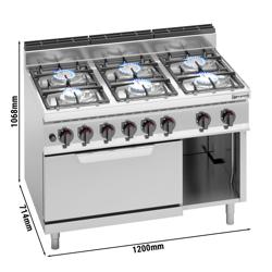Gasfornuis - Lorenzo 700 - 1200x714mm - 33,5 kW - 6-pits - incl. gas statische oven - 7,8 kW