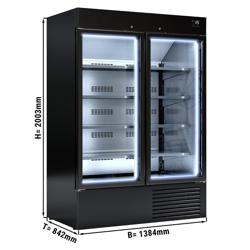 Wandkoelmeubel - 1384mm - 1310 liter - met 2 (dubbelglas) glazen draaideuren & 4 schappen - zwart