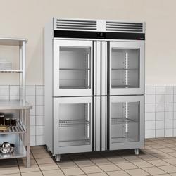Koelkast RVS PREMIUM - GN 1/1 - GN 2/1 - 1400mm - 1400liter - tot -2°C tot +8°C - met 4 glasdeuren - geforceerde koeling, LED‑verlichting & legroosters