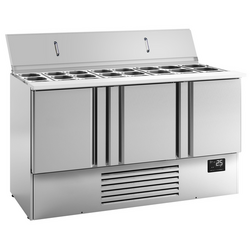 Saladette Premium PLUS - 1460mm - 3 deuren - met ingang voor 9x GN 1/3 & 6x GN 1/6 & Roestvrijstalen deksel