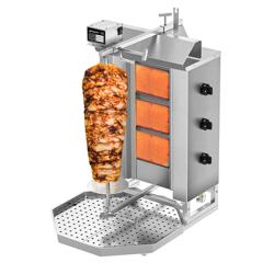 Gas Kebabgrill - 3 brännare - max. 40 kg - inkl. 2 stänkskydd & 2 dörrar