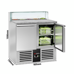 Saladette PREMIUM - 900mm - 2 deuren - met glazen opzetstuk voor 5x GN 1/6