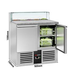 Saladette PREMIUM - 900mm - 2 deuren - met rechte glazen opzetvitrine voor 5x GN 1/6