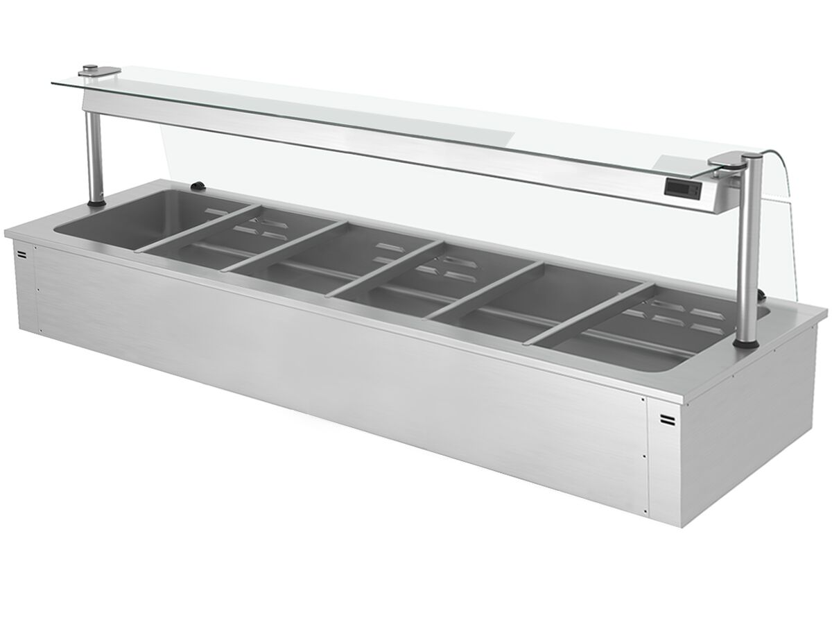 Встраиваемая Водяная Баня (Bain-marie) 2,1 м - 6x GN 1/1 - со Стеклянной Панелью для защиты от брызг