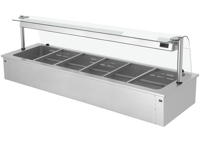 Встраиваемая Водяная Баня (Bain-marie) 2,1 м - 6x GN 1/1 - со Стеклянной Панелью для защиты от брызг