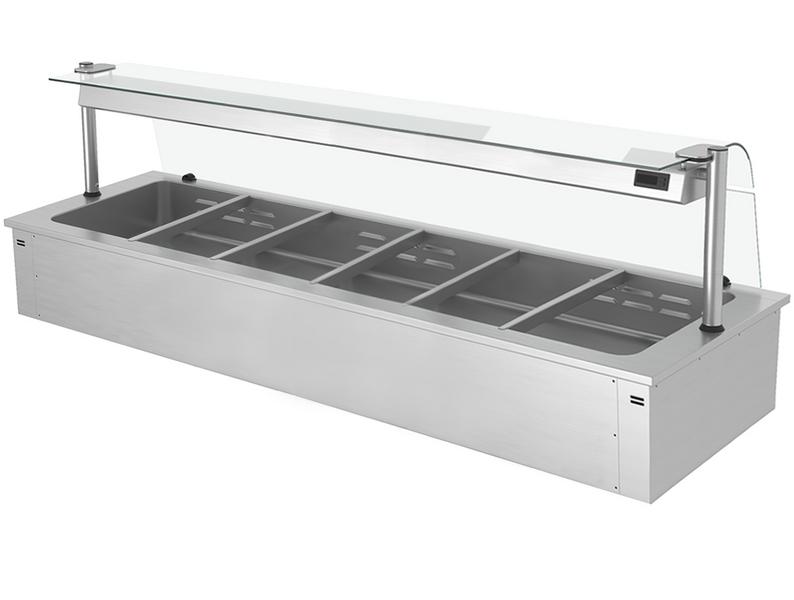 Einbau Bain-Marie - 2100mm - 6x GN 1/1 - 4,38 kW - mit Glas-Hustenschutz