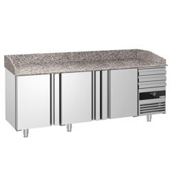 Table réfrigérée pour pizza PREMIUM - 2150 x 800 mm - avec 3 portes & 3 tiroirs