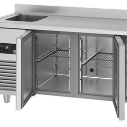Koelwerkbank PREMIUM - 1900x700mm - met 3 deuren, 1 spoelbak links & achterwand