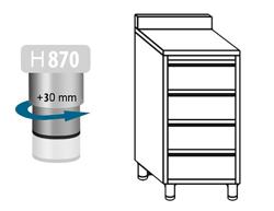 Cassettiera PREMIUM - in acciaio inox AISI 304 - con 4 cassetti e alzatina - 500x600mm