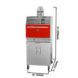 Houtskooloven - 704mm - met rooster & onderkast - Rood - 2 grillroosters