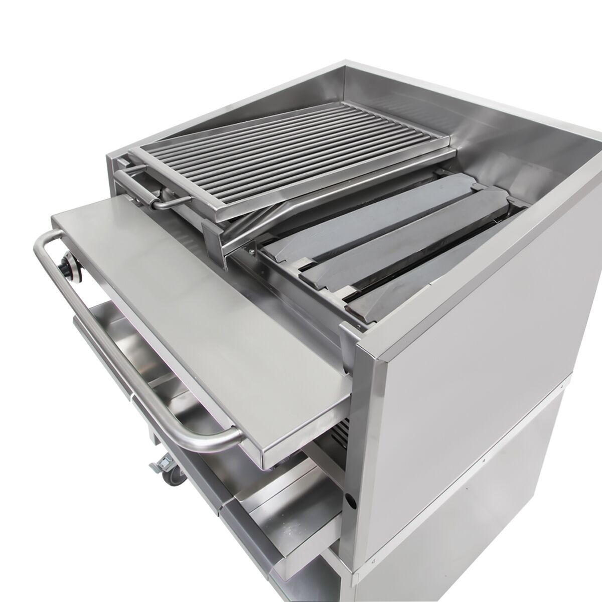 Barbecue à gaz professionnel - 25kW - sur pied - P900mm - 6 brûleurs - 2 grilles de cuisson - grille inclinable - grilles de cuisson en fonte