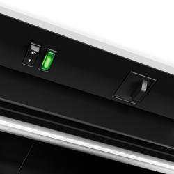 PREMIUM Expositor de bebidas - 595mm - 345L - porta com dobradiças em vidro & topo iluminado para publicidade & iluminação LED - display digital de temperatura - Preto - Versão Reino Unido - faixa de temperatura 0–10°C