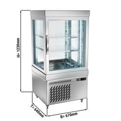 Vetrina Refrigerata Verticale 4 Lati Vetro – Panoramica Professionale - per torte - 230l - 670mm - con 2 ripiani rotanti - LED interni; 4 lati vetro