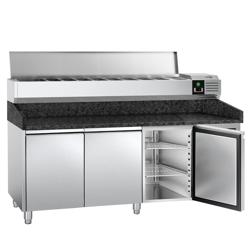 Profesionalni Pizza pult - rashladni PREMIUM - 2025x800 mm - 3 vrata - granitna radna ploča - uklj. gornja rashladna vitrina - 10x GN 1/4