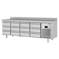 Stół chłodniczy PREMIUM PLUS - 2452x700x950mm - 12 szuflad - z podniesioną krawędzią